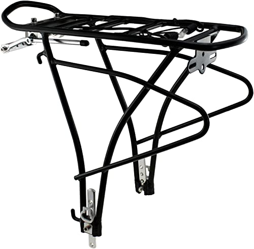 Schoberg Bicycle Pannier Rack Rear Aluminium | Ajustable para 24, 26, 28 Hombres y Mujeres Bicicleta Set de Montaje Universal Negro Carga máxima: 25 kg