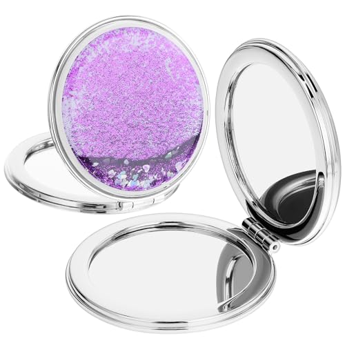 Veemoon Espejo Portátil Pequeño Redondo de Abs con Aumento y Doble Cara, 2 Unidades Plegables para Maquillaje y Cuidado de Cejas en Viaje