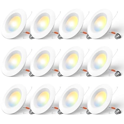 Amico 5/6 inch 5CCT LED Recessed Lighting 12 Pack, Dimmable, Damp Rated, 12.5W=100W, Can Lights with Baffle Trim, Retrofit Installation, ETL&FCC, White