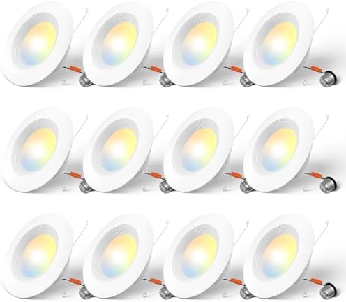 Amico 5/6 inch 5CCT LED Recessed Lighting 12 Pack, Dimmable, IC & Damp Rated, 12.5W=100W, 950LM Can Lights with Baffle Trim, 2700K/3000K/4000K/5000K/6000K Selectable, Retrofit Installation - ETL