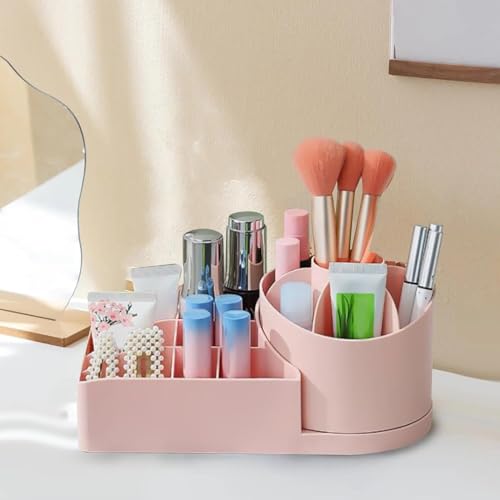 Image of PAXCOO Makeup Organizer for Vanity - Cosmetics Organizer for Girls, Makeup Brush Holder 360 Rotating for Bathroom, countertop, Desk Storage Container, Cosmetic Display Cases. (Pink)