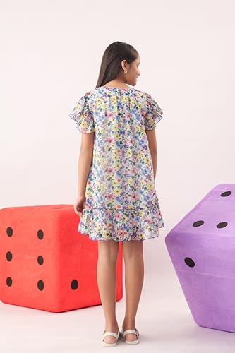 Image of Kids Girls Printed Embroidered Fusion Dress | Handmade Crafted Designer Ethnic Wear | 100% Cotton