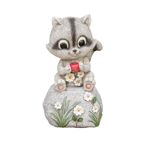 Roman 8” Raccoon Sitting on Rock Garden Statue – Outdoor Yard Decor, Animal Figurine for Garden, Lawn, or Patio
