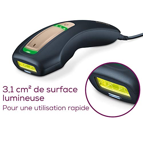 Beurer IPL 5800 Pure Skin Pro Épilateur à la lumière pulsée longue durée, utilisation sur corps, visage, maillot, avec application, noir
