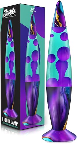 Jambo Lampe à mouvement liquide 16" – Bleu sarcelle avec cire violette – Lumière relaxante rétro, veilleuse décorative pour salon, bureau, chambre – Lampe pour adultes, ados et enfants