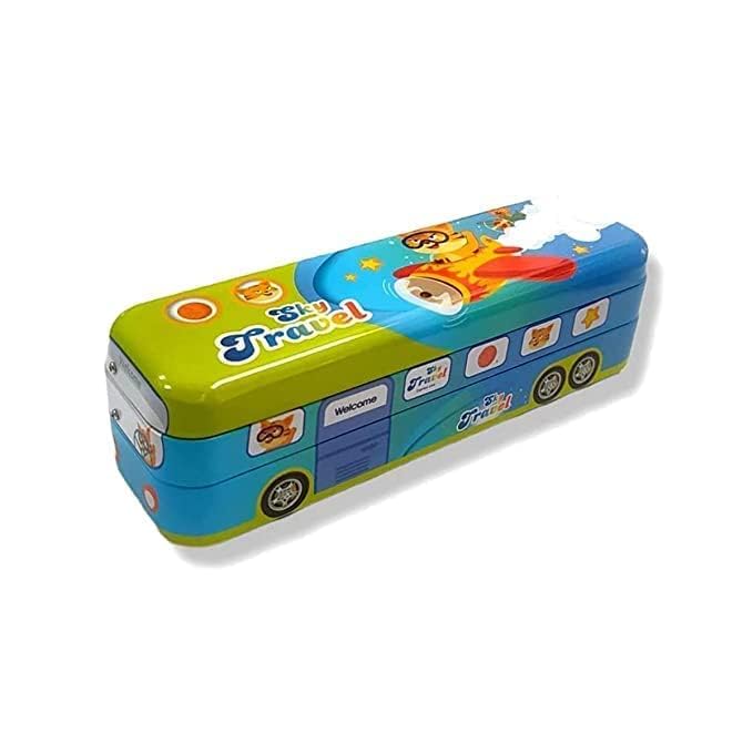 CherryBox Metal Bus Shape Printed Pencil Box with Wheels Stationery Set (Blue Sky Travel) (B0CHB7XTKD) Amazon Price History, Amazon Price Tracker