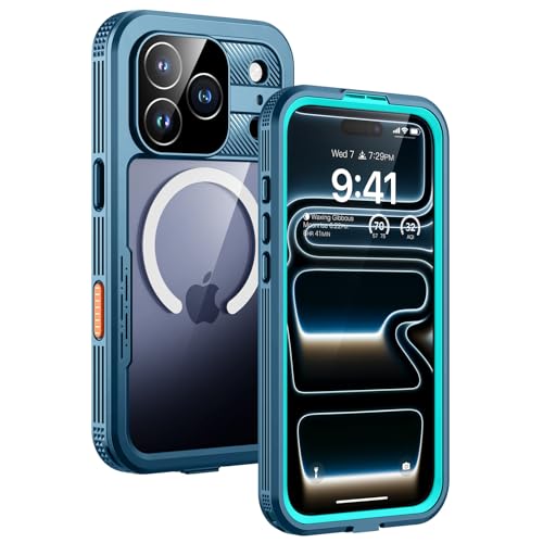 Coque iPhone 17 Pro Max étanche IP68 Lanhiem antichoc intégrale bleue