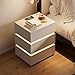 homary 3-Drawer LED Smart Nightstand with Wireless Charging, USB & Type-C Ports – Modern White Bedside Table with Storage and Adjustable Light, Bedroom Night Stand with Glossy Stainless Steel Base