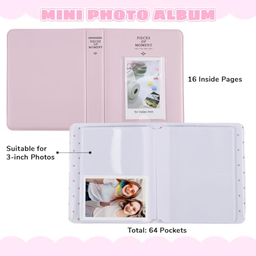 Image of ZIBUYU Small Photo Album for Fujifilm Instant Mini 12 11 9, 64 Pockets, Photo Album Book, Suitable for Instant Camera Film, Light Pink