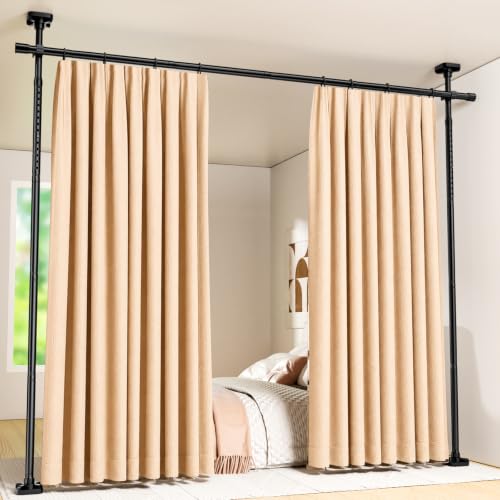 Mavivegue Raumteiler Ohne Bohren Trennwand Raumtrenner Ohne Vorhang Room Divider Paravent 122-305 cm (H) 71-178 cm(B) Verstellbar Geeignet Für Wohnzimmer Schlafzimmer Und Büros Schwarz