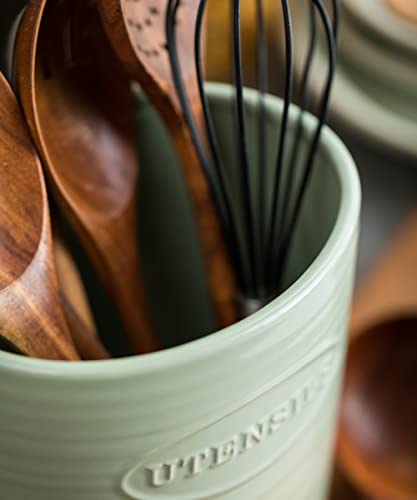 YHOSSEUN Kitchen Utensil Crock for Farmhouse Decor Utensil Holder for Countertop Organizer Extra-Large Utensil Caddy Porcelain, Oval, Green - Thumbnail 6