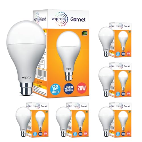 Image of wipro Garnet Base B22 20-Watt LED Bulb (White) - Pack of 6