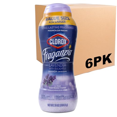 Image of Clorox Fraganzia Laundry Scent Booster Crystals, In-Wash Fragrance Beads for Fresh-Smelling Clothes & Linens, Safe for All Fabrics & Colors, Easy-Pour Bottle, Lavender with Eucalyptus, 70 Oz - 6 Pack