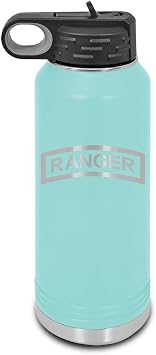 United States Army Rangers Laser Engraved Water Bottle Customizable Polar Camel Stainless Steel with Straw - Elite Infantry Unit spec op Teal 32 oz