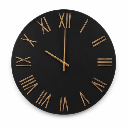 Aikgidtt Large Wall Clock 24 Inch, Distressed Gold Roman Numerals, Silent
