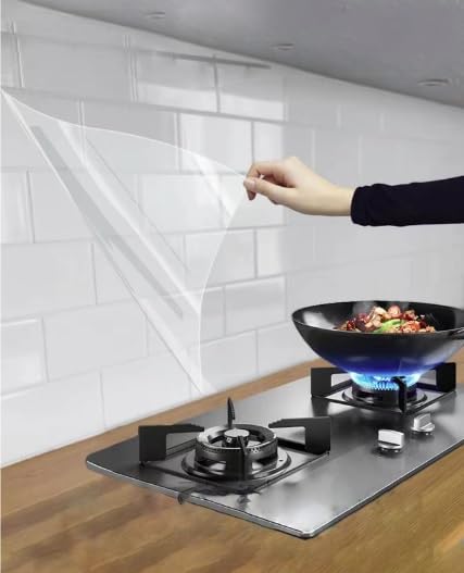 SUNBIRD Clear Oil-Proof Kitchen Sticker 1roll Semi-Transparent Film,Kitchen Greaseproof Sticker Clear Wall Renovation Waterproof Wall Sticker, Oil-Proof Wall Sticker (2 Feet x 12 Feet)