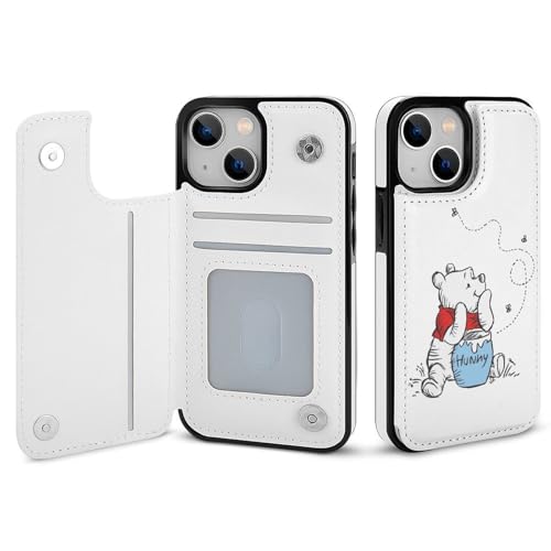 iPhone15 Plus用ケース 手帳型 くまのプーさん 【全機種対応】 アイフォン15 Plus用ケース スマホケース 財布型 PUレザー おしゃれ 背面カード収納 スタンド機能 携帯カバー 耐衝撃
