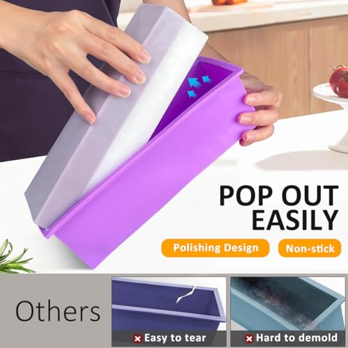 Image of HASTHIP Silicone Soap Mold with Wooden Box, 1200g /42Oz Large Capacity Flexible Rectangular Loaf Mold, Stainless Steel Wavy + Straight Scraper for Soaps Making
