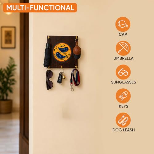 Image of AAKRITI ART CREATIONS Key Holder, Love Birds Key Holder with Key Hangers | Rustic Wooden Wall Organizer with 5 Hooks | New Home Gifts | Multifunctional Entryway Decor Item