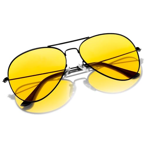 KANASTAL Occhiali Lenti Gialli Guida Notturna Goccia Neri Uomo Donna Visione Notturni Metallo Notte Antiriflesso Vintage Metal Yellow Night Vision Glasses -Gialle Neri
