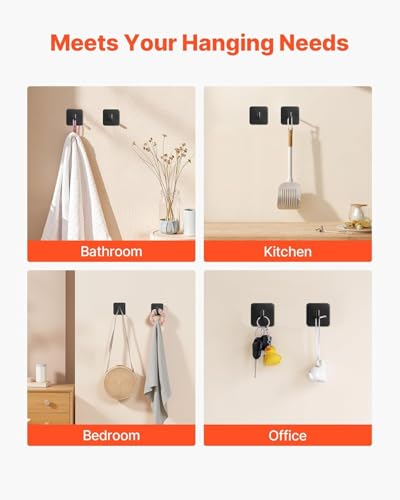 Image of Adhesive Hooks, 4 Pack Self-Adhesive Towel Coat Hooks, Heavy-Duty Wall Hook Hold 5 kgs (Max), Stainless Steel Sticky Hanger, for Bathroom, Kitchen, Hanging Towel, Coat & Keys (Matte Black)