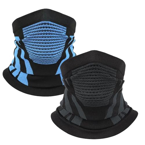 Youkly 2 pañuelos tubulares para hombre, calentador de cuello para hombre, máscara de esquí, máscara de cuello para moto, máscara facial para invierno, correr, esquí, snowboard, gris/azul, Allgemein