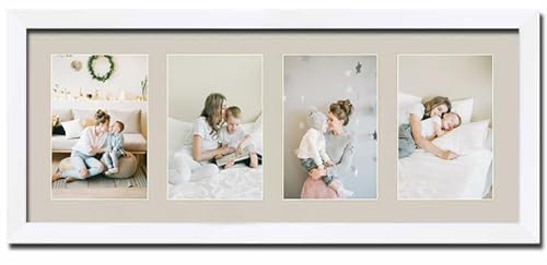 Genérico Marco Blanco múltiple con paspartú para collage de 4 fotos de 15x20 cm (Marco Blanco Paspartú Arena)