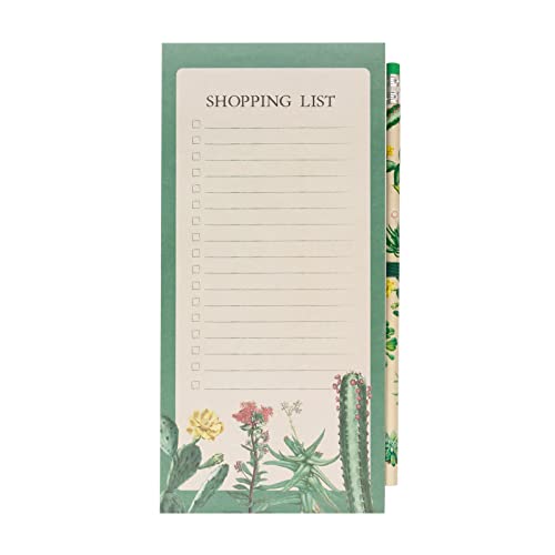 Kokonote - Bloc-notes Magnétique Botanical Cacti - Liste de courses magnétique frigo avec crayon de papier - Feuilles détachables 10 x 21 cm, to-do list bloc note