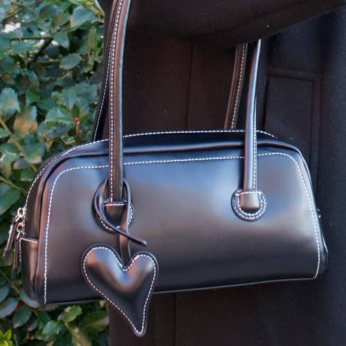 Image of Shoulder Bag for Women Vegan leather Vegan Suede Vintage Handbag Retro Classic Small Hobo Purse with Heart Charm