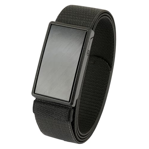 QAZSE Mens Magnetic Belt 1.38 Wide Quick Release Metal Buckle Elastic Nylon Webbing Stretchable Golf Belts Black 43 Long