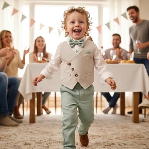 Image of Volunboy Toddler Suit Boys Formal Wedding Guest Dress Outfit | graduation dress clothes, gentleman ring bearer bowtie outfit, back-to-school pants set, birthday photoshoot dressy outfit