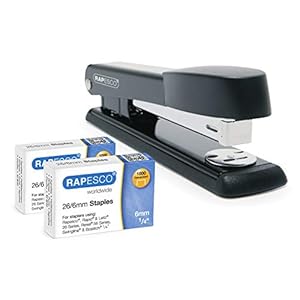 Rapesco 1602 Germ-Savvy Antibacteriano, Marlin Grapadora y 2000 Grapas 26/6 mm, Negro