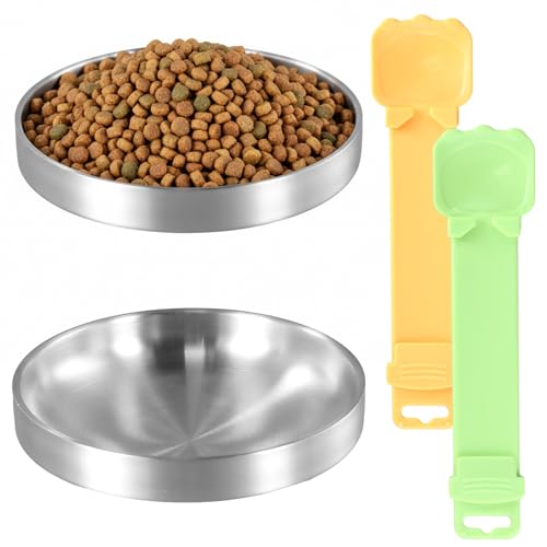 Culinavog Set di 2 Ciotole in Acciaio Inossidabile 304 per Gatti + 2 Cucchiai da Spremere - Ciotole Basse Anti-Ribaltamento da 15 cm - Lavabile in Lavastoviglie, per Gatti e Cani di Piccola Taglia
