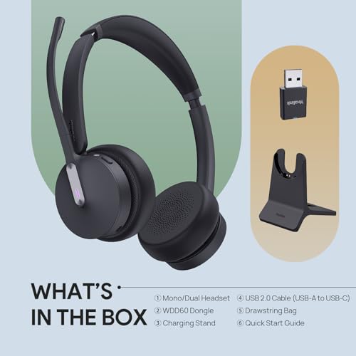 Yealink WH64 Hybrid Wireless Headset with Mic for Work, Mono Headset with Charge Stand, Bluetooth & DECT Dongle for PC/Computer/IP Phone/Cell Phones, Teams, Zoom, 492 ft Range, 26H Talk Time by Yealink - Image 9