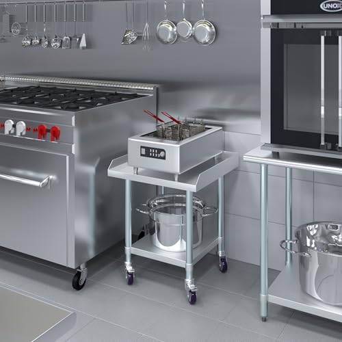 Image of AmGood Stainless Steel Equipment Stand - Heavy Duty, Commercial Grade, with Undershelf, NSF (24 inch Width x 24 inch Length + Casters)