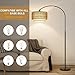 Rattan Floor Lamp, Arc Floor Lamps for Living Room, Farmhouse Standing Lamp with Adjustable Hanging Fabric Shade, Tall Pole Lamp with Foot Switch, Over Couch Arched Reading Light for Bedroom, Office
