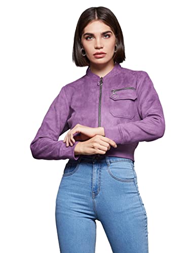 Veste courte à manches longues col mandarin blazer court ajusté mode femme