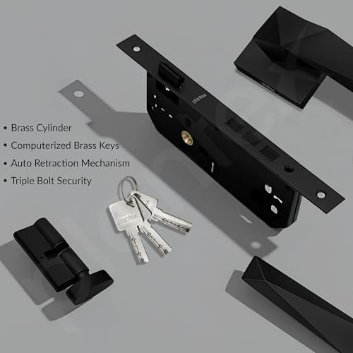 Image of Plantex Main Door Lock Set /Door Handle Lock /Mortise Door Lock for Home with 3 Years of Warranty (7129, Z-Black)