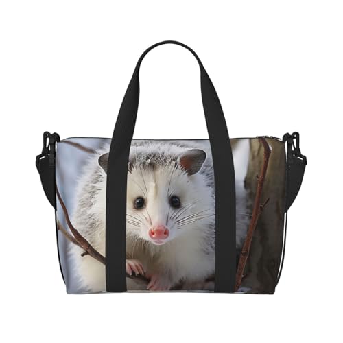 Travel Duffel Bags Personal Item Bag Carry On Luggage Bag Training Handbag Lightweight Waterproof Sports Gym Bag Opossum in Snow Weekender Bag for Women Men, Black, One Size, Travel Duffle