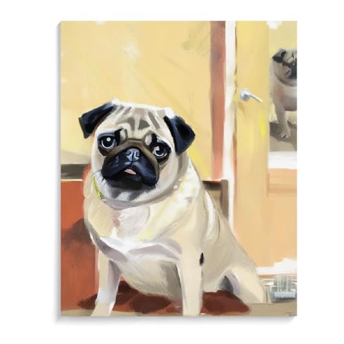 DIY Paint by Number for Adults Beginner Pug Dog Paint by Number on Canvas DIY Oil Painting for Gift Home Wall Decor 20x24inch(50x60cm) Frameless