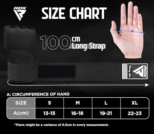 RDX Boxing Hand Wraps Inner Gloves Men Women, Quick 75cm Long Wrist Straps, Elasticated Padded Fist Under Mitts Protection, Muay Thai MMA Kickboxing Martial Arts Punching Speed Bag Training Bandages