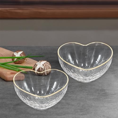 Luxshiny Glass Heart Bowl 3.54 Inch Clear Dessert Serving Bowl with Decorative Gold Rim for Salads Snacks Weddings and Everyday Use - Image 6