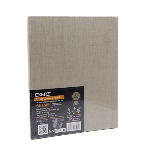 EXERZ 24x30cm Leinen-Leinwandpaneele, 6 Stück - Leinwandbrett 320 g/m²/ Dreifach grundiert/Säurefrei/mittlere Körnung/ungebleichtes reines Leinen – Öl- und Acrylmalerei