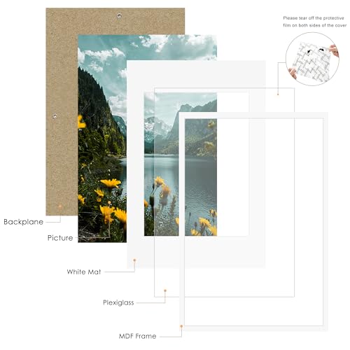 Picrit 22.375x34 Picture Frame 3 Pack, White Poster Frame, Display Poster 18 x 24 with Mat or 22.375 x 34 without Mat for Horizontal or Vertical Wall Mounting