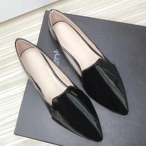 ChaiRong Zhou Women Fashion Patent Leather Shoes Pointed Toe Slip on Low Heel Lightweight Walking Flats Office Driving Shoes2