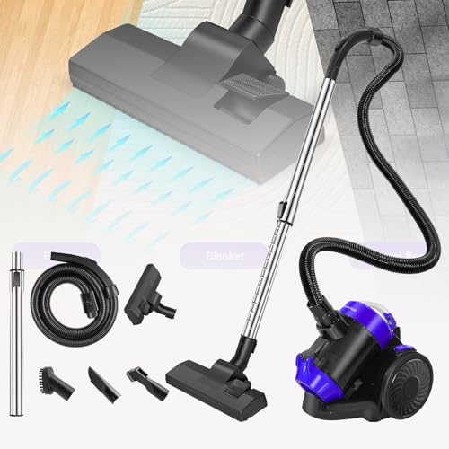 Aspiradora ciclónica sin bolsa, 1000 W, cilindro de aspiradora, potente aspiradora con filtro HEPA, boquilla de suelo para suelos duros y alfombras, capacidad de depósito de polvo de 1,5 litros, radio