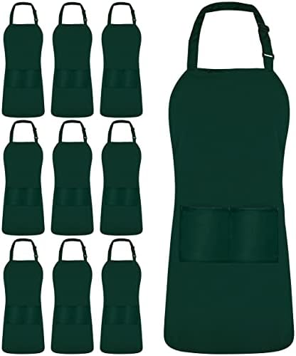 Utopia Kitchen Adjustable Bib Apron (10-Pack) Water Oil Resistant Chef Cooking Kitchen Mens Womens Waitress Server Work Aprons with Pockets (Green)
