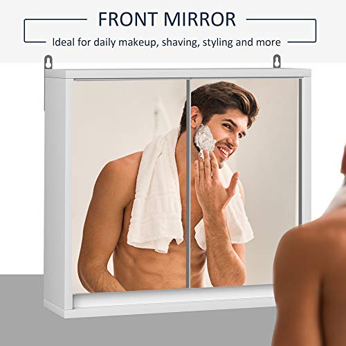 HOMCOM Bathroom Mirror Cabinet Wall Mounted Storage Shelf Bathroom Cupboard Double Door, White - Cosy Home Interiors HOMCOM Bathroom Mirror Cabinet Wall Mounted Storage Shelf Bathroom Cupboard Double Door, White - Image 7
