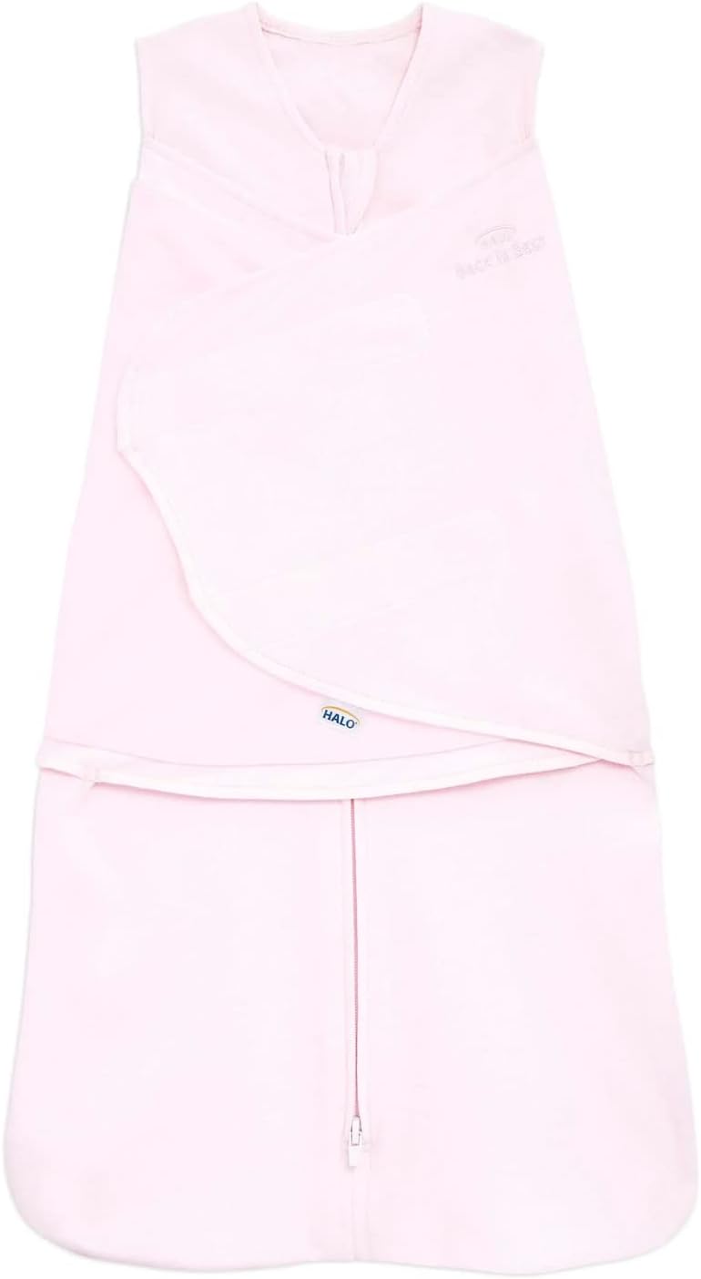 HALO 100% Cotton Sleepsack Swaddle, 3-Way Adjustable Wearable Blanket, TOG 1.5, Soft Pink, Newborn, 0-3 Months