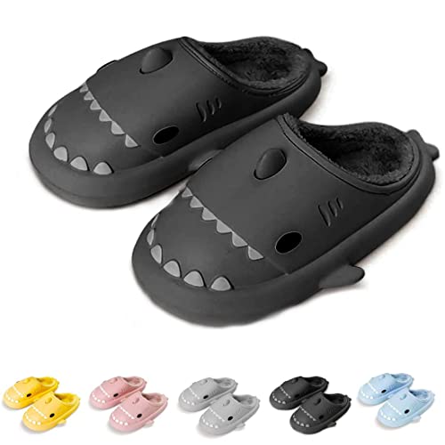 Shark Slides Winter Plush Warm Slippers, Adult Warm Fuzzy Shark Slippers Non-slip Comfy Thick Sole Cloud Shark Slides